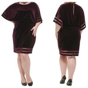 NWT Jessica Howard 20W eggplant Velvet Illusion dress insets on sleeves & hem.